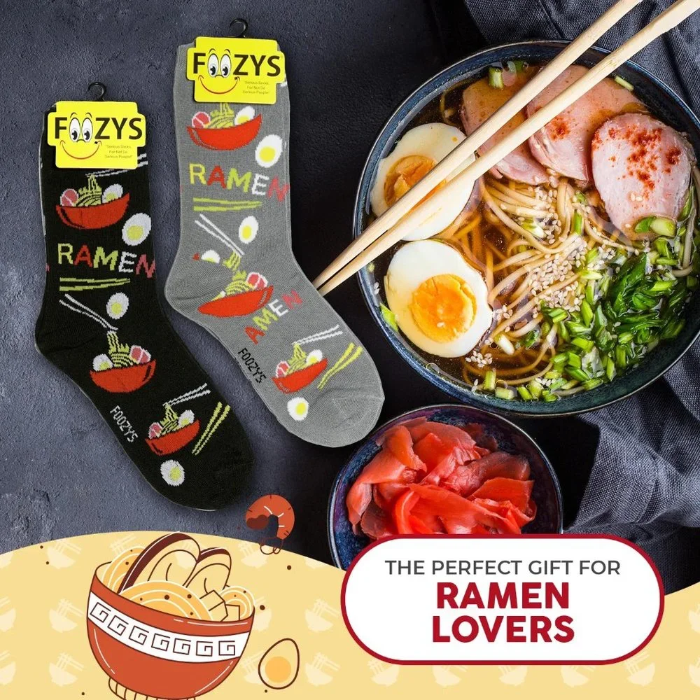 Ramen Noodles Soup Egg Stir Fry Chopsticks Fun Crew Socks Foozys Women's 2 Pair